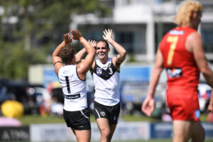 Southports Jacob Dawson and Boyd Woodcock celebrate a goal.